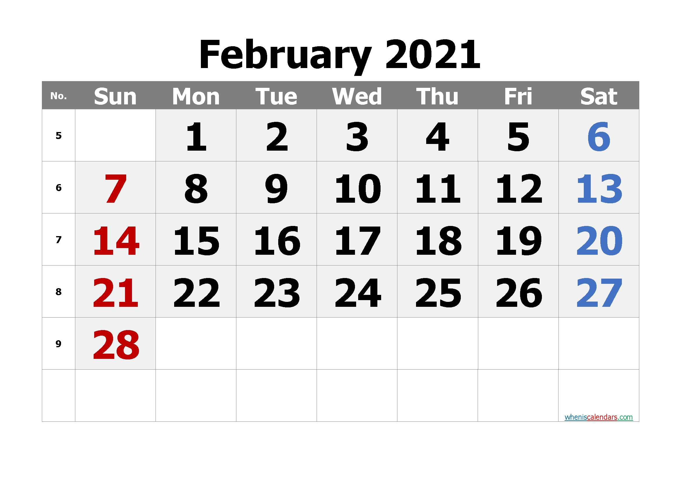 Free Printable 2021 Calendar With Week Numbers - Free