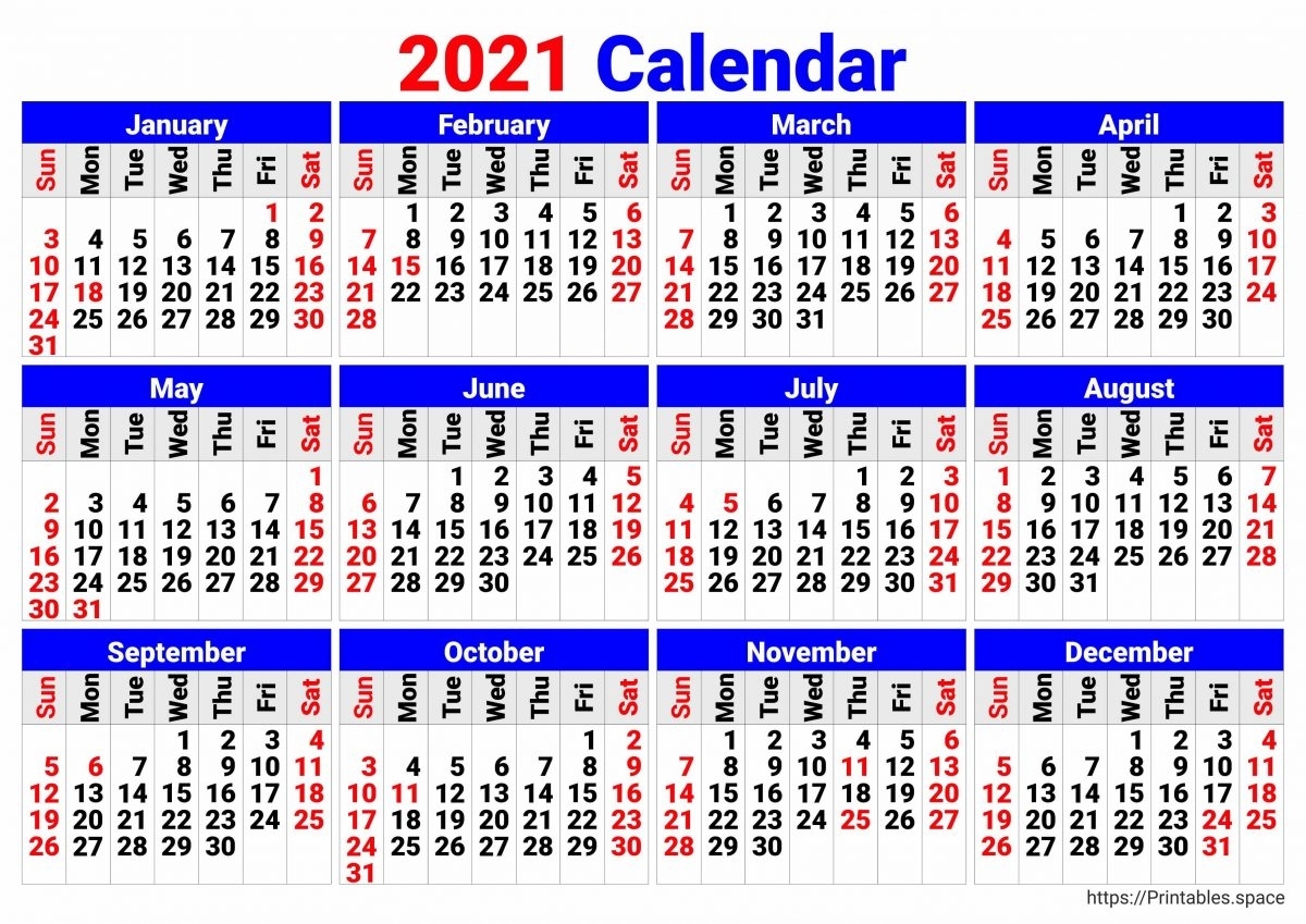 Free Printable 2021 Clendar With Big Numbers - Free Printables