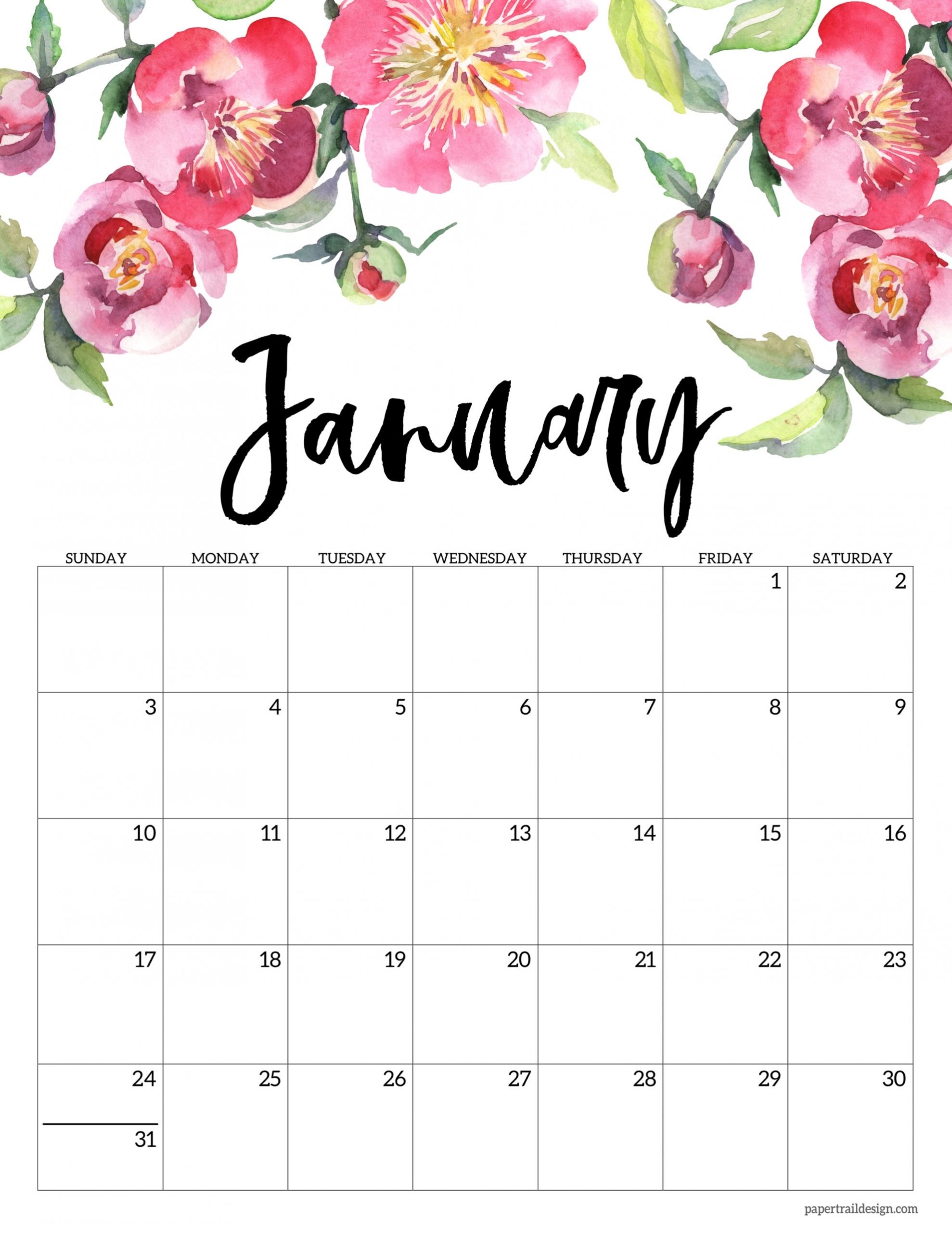 Free Printable 2021 Floral Calendar - Paper Trail Design