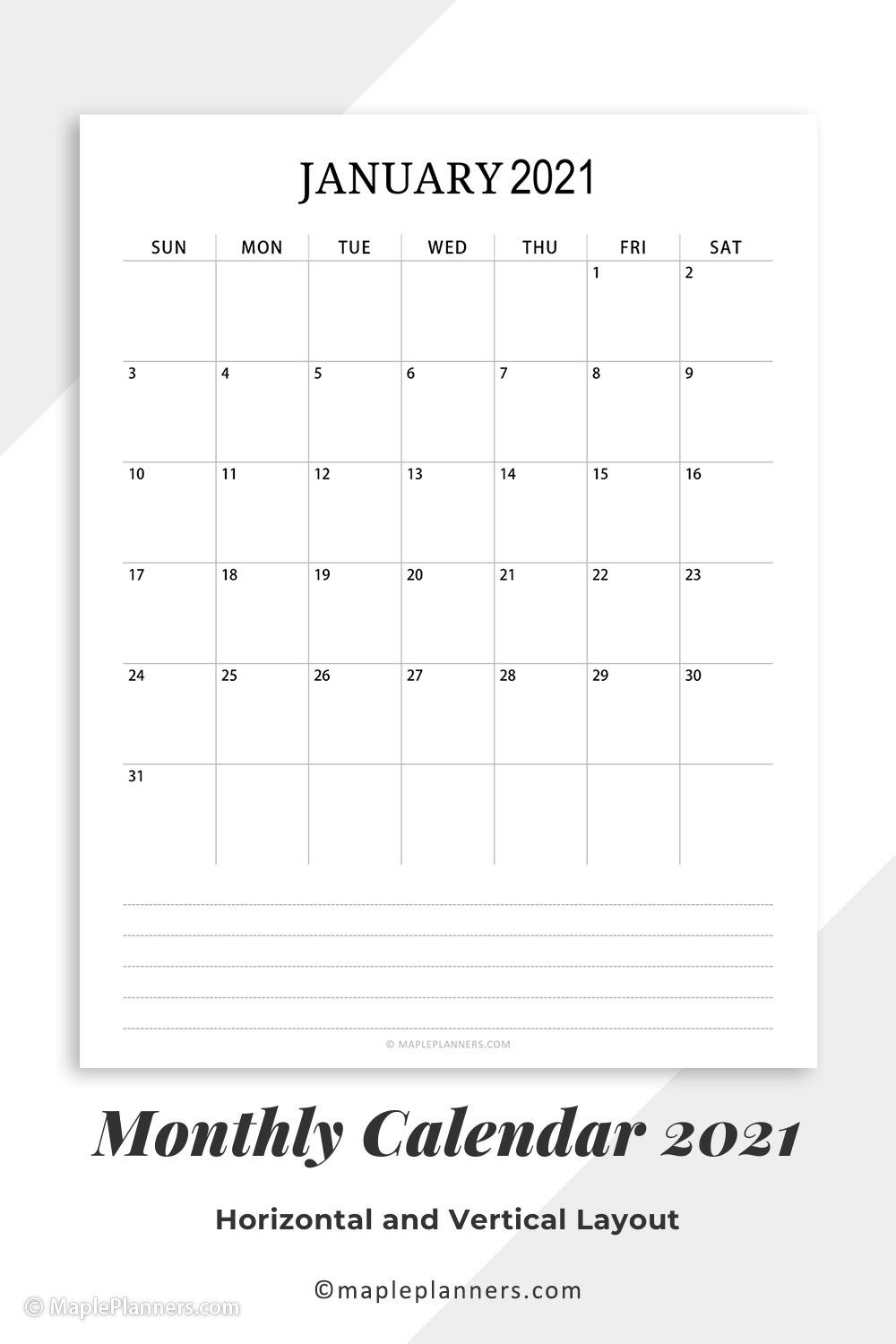 Free Printable 2021 Monthly Calendar Pdf Template