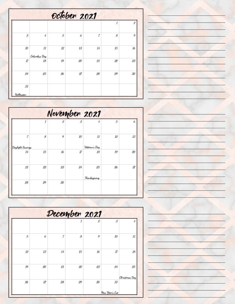 Free Printable 2021 Quarterly Calendars With Holidays: 3