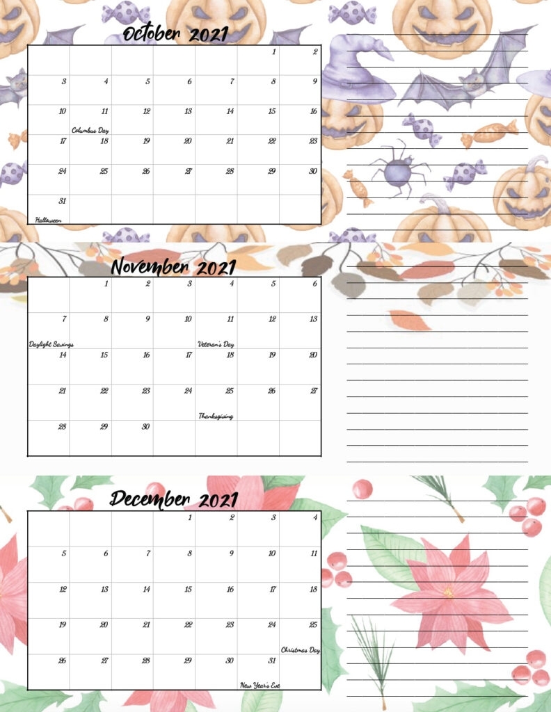 Free Printable 2021 Quarterly Calendars With Holidays: 3