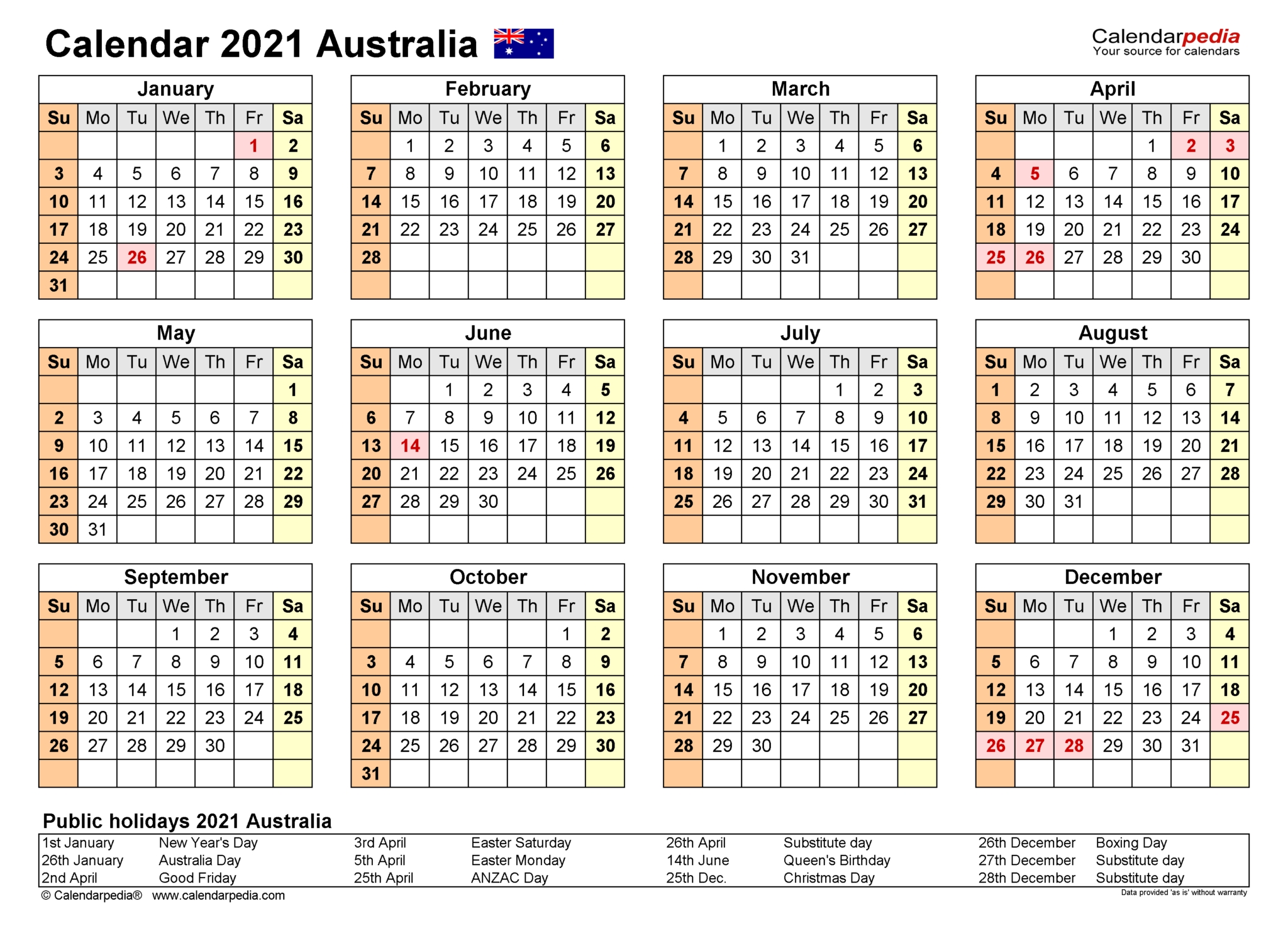 Free Printable 2021 Yearly Calendars