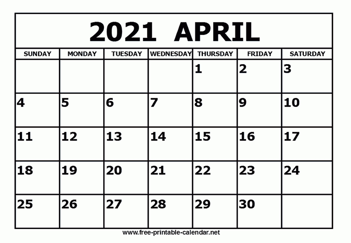 Free Printable April 2021 Calendar