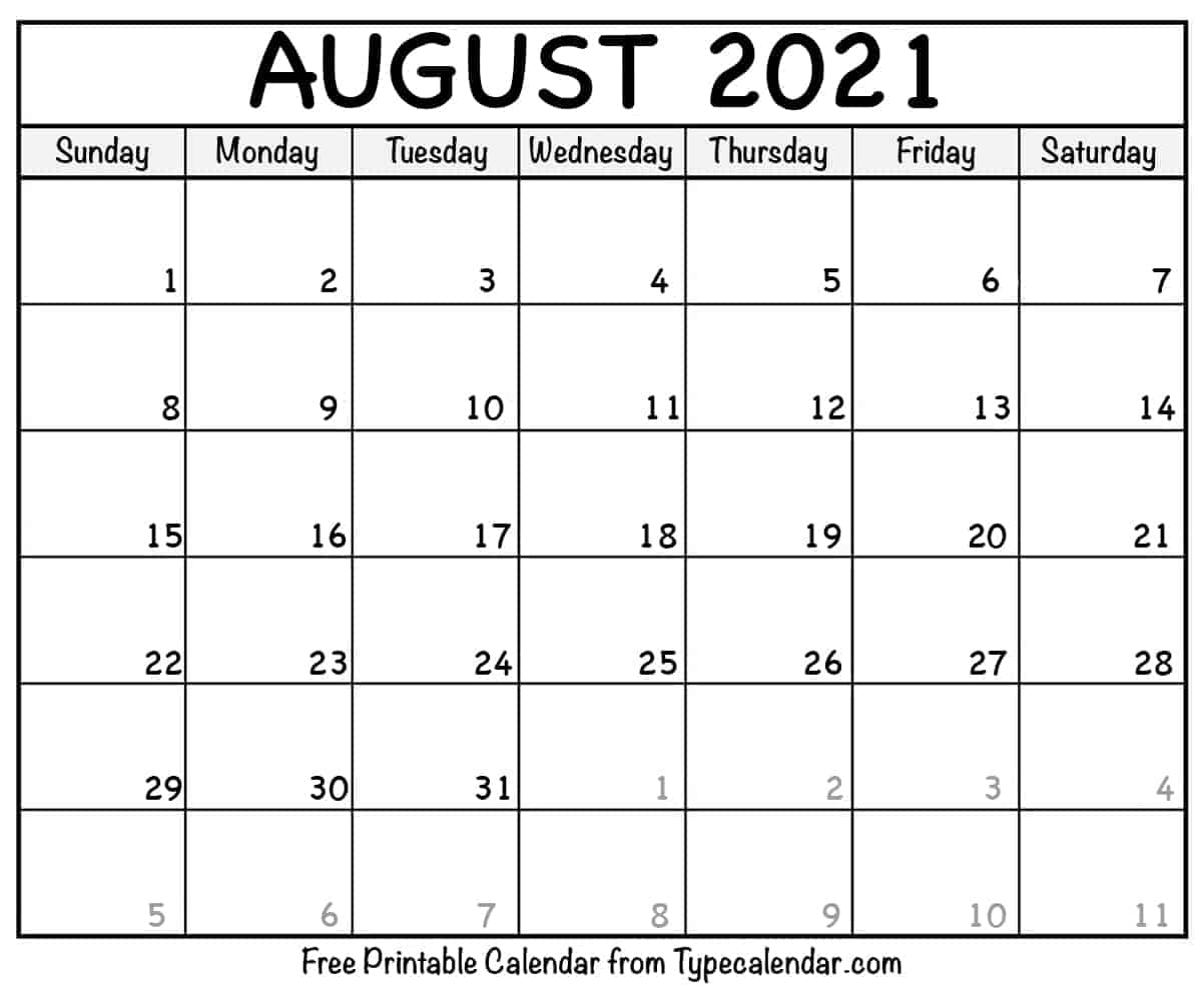 Free Printable August 2021 Calendars