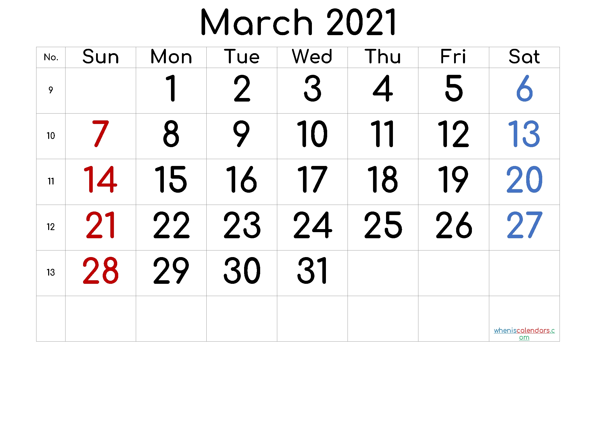 Free Printable Calendar 2021 March [Free Premium]