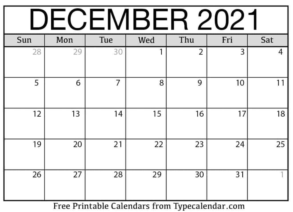 Free Printable December 2021 Calendars