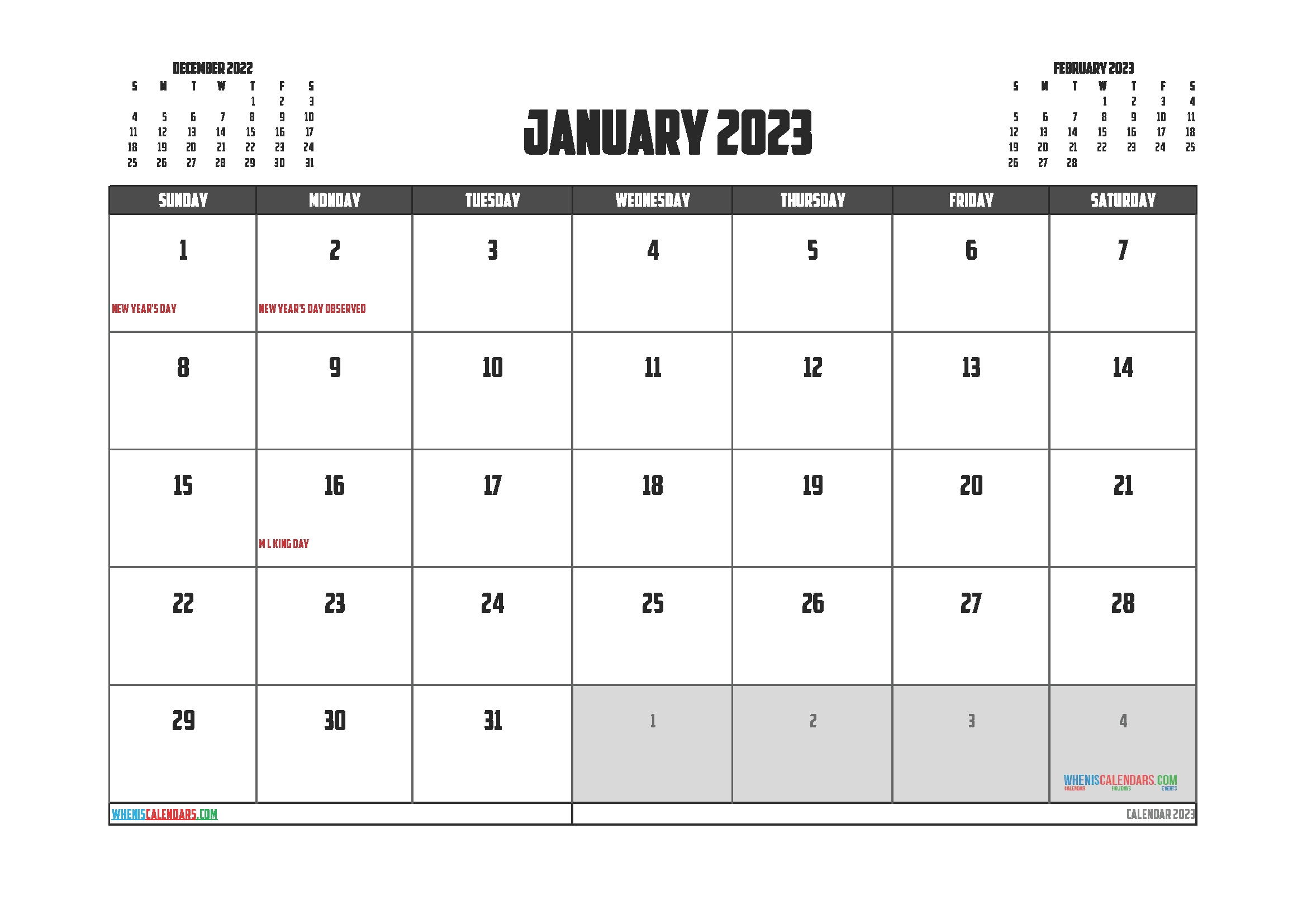 Free Printable January 2023 Calendar - 12 Templates