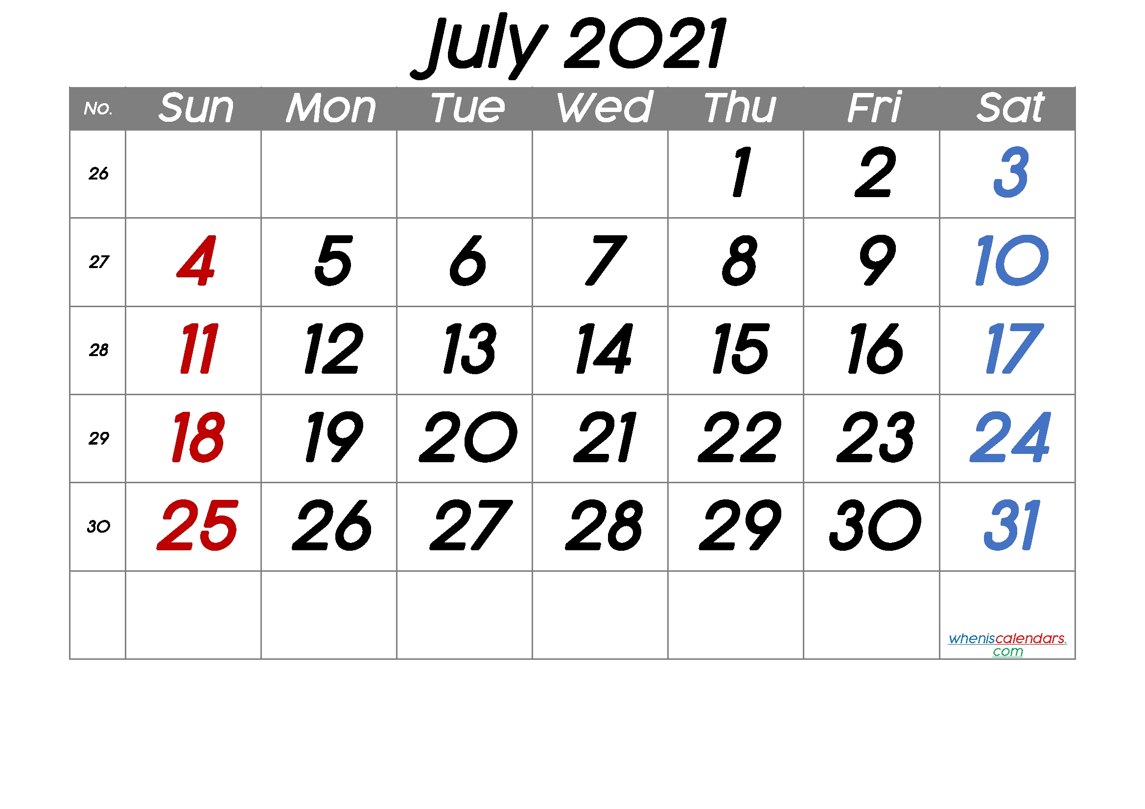 Free Printable July 2021 Calendar (Premium)