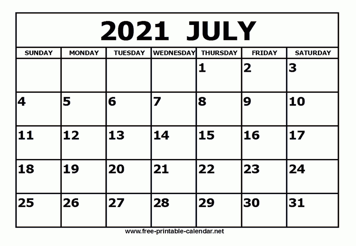 Free Printable July 2021 Calendar