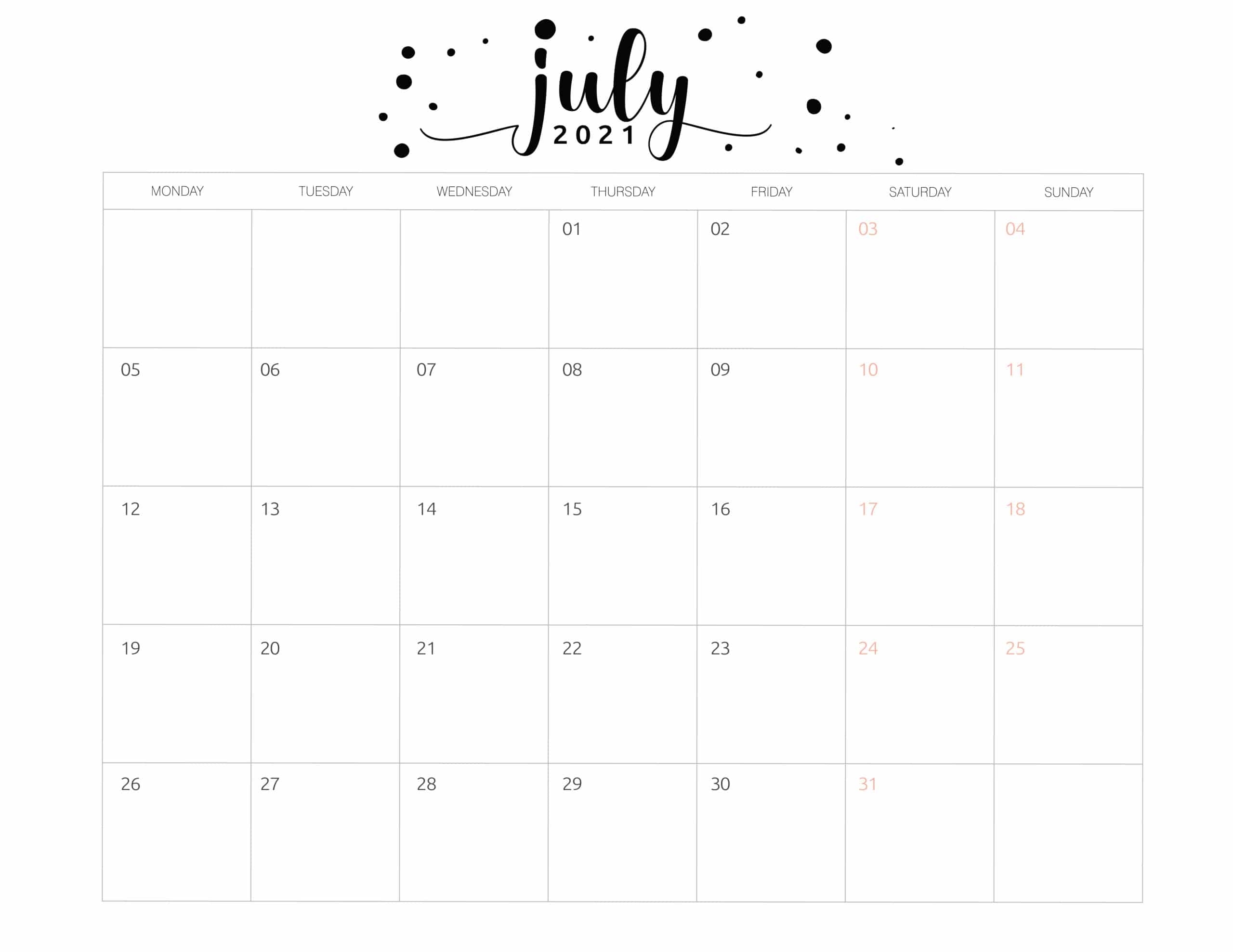 Free Printable July 2021 Calendars - World Of Printables