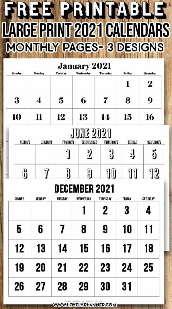 Free Printable Large Print 2021 Calendar - 12 Month