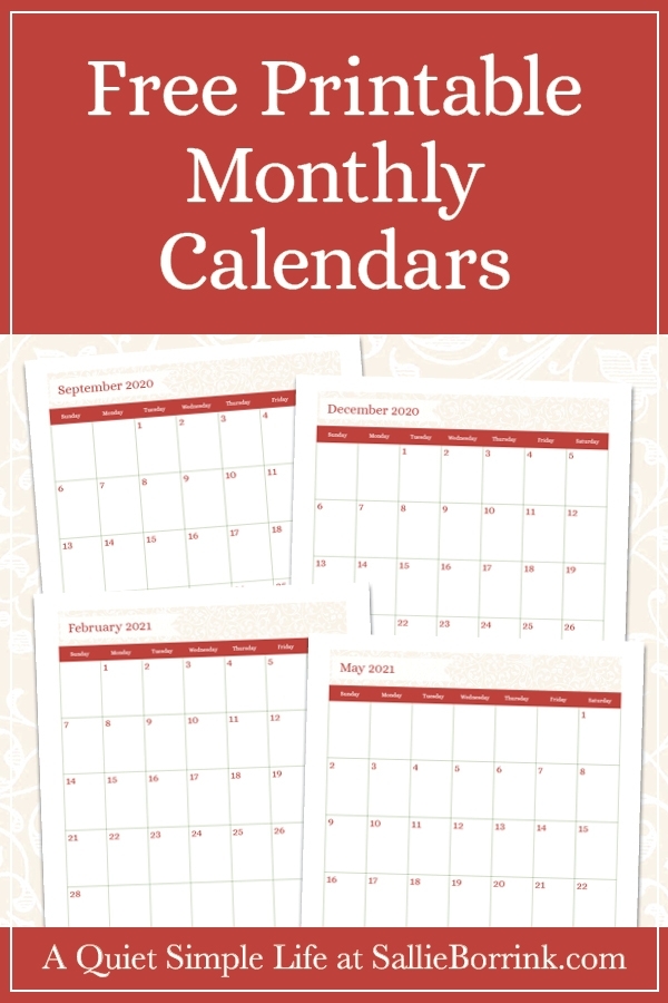 Free Printable Monthly Calendars {2020 &amp; 2021} - A Quiet