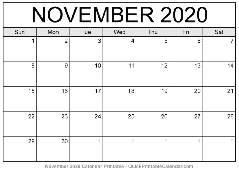 Free Printable November 2020 Calendars For Usa (Updated