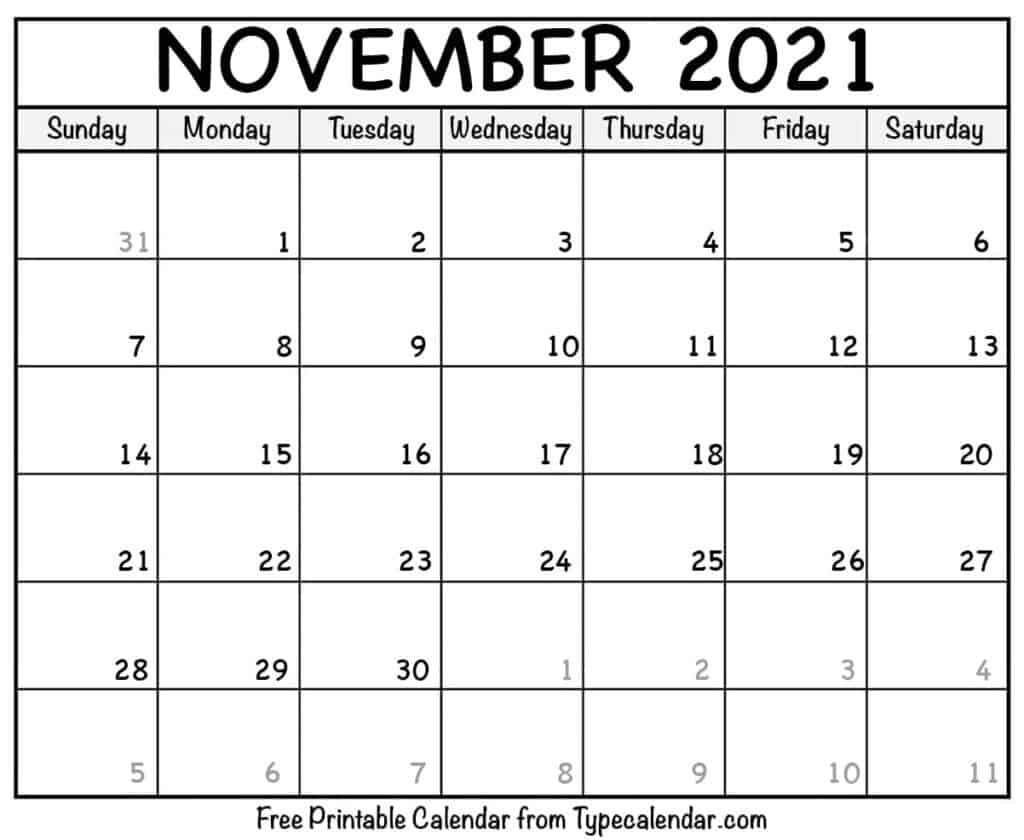 Free Printable November 2021 Calendars