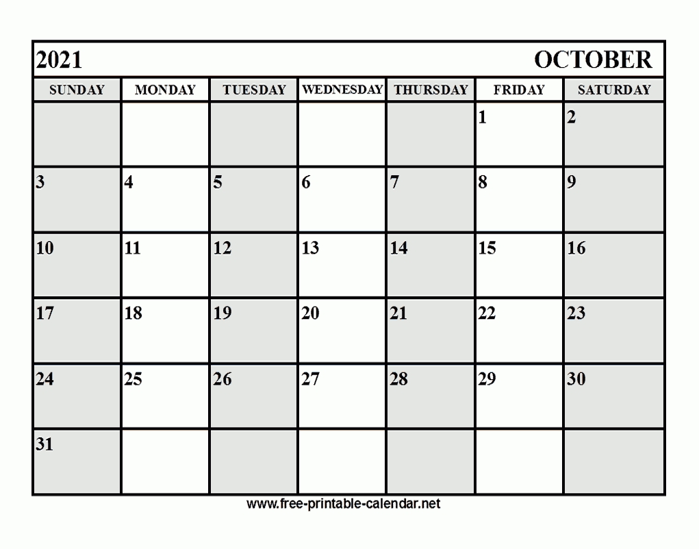 Free Printable October 2021 Calendar