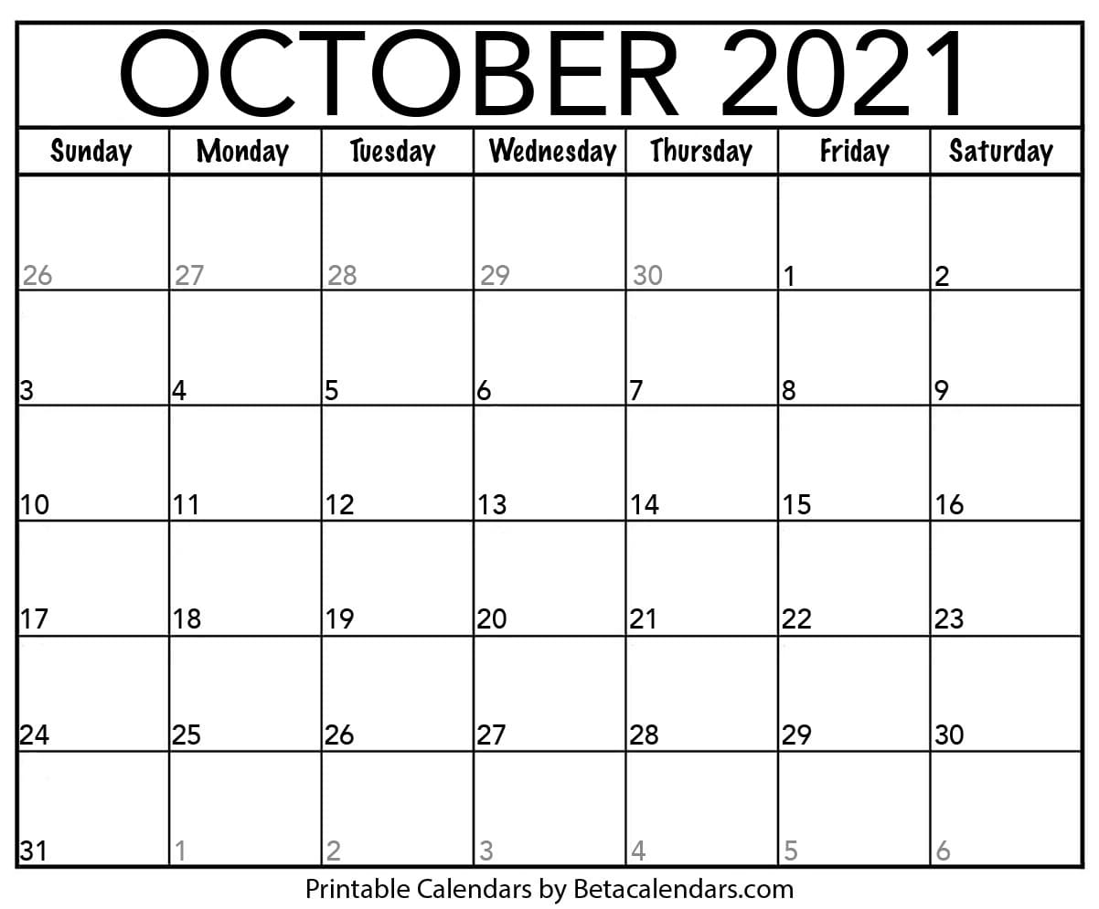 Free Printable October 2021 Calendar