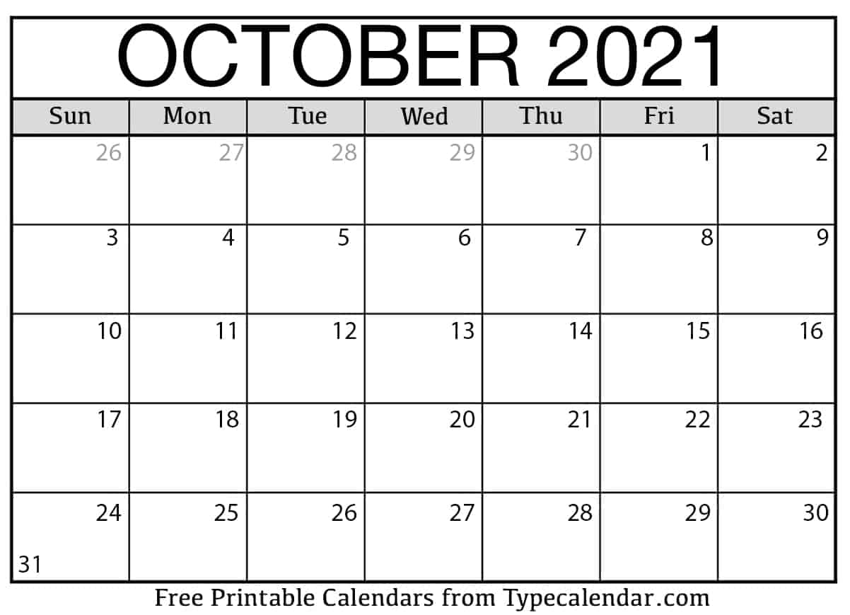 Free Printable October 2021 Calendars