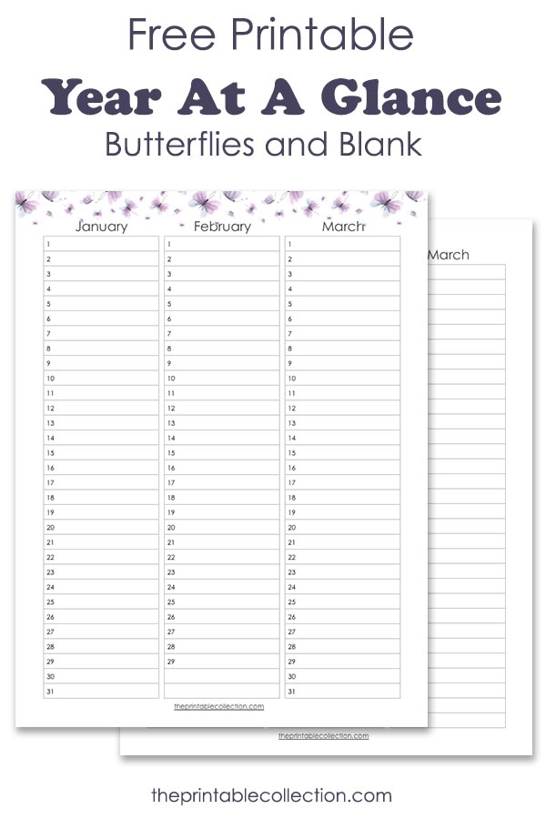 Free Printable Year At A Glance Calendar | At A Glance