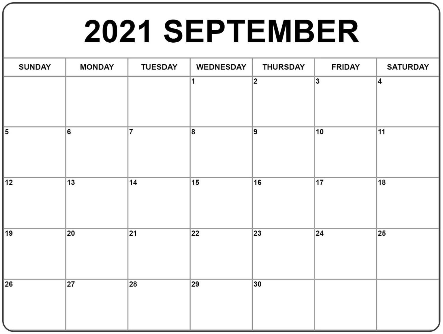 Free September 2021 Calendar Printable - Blank Templates