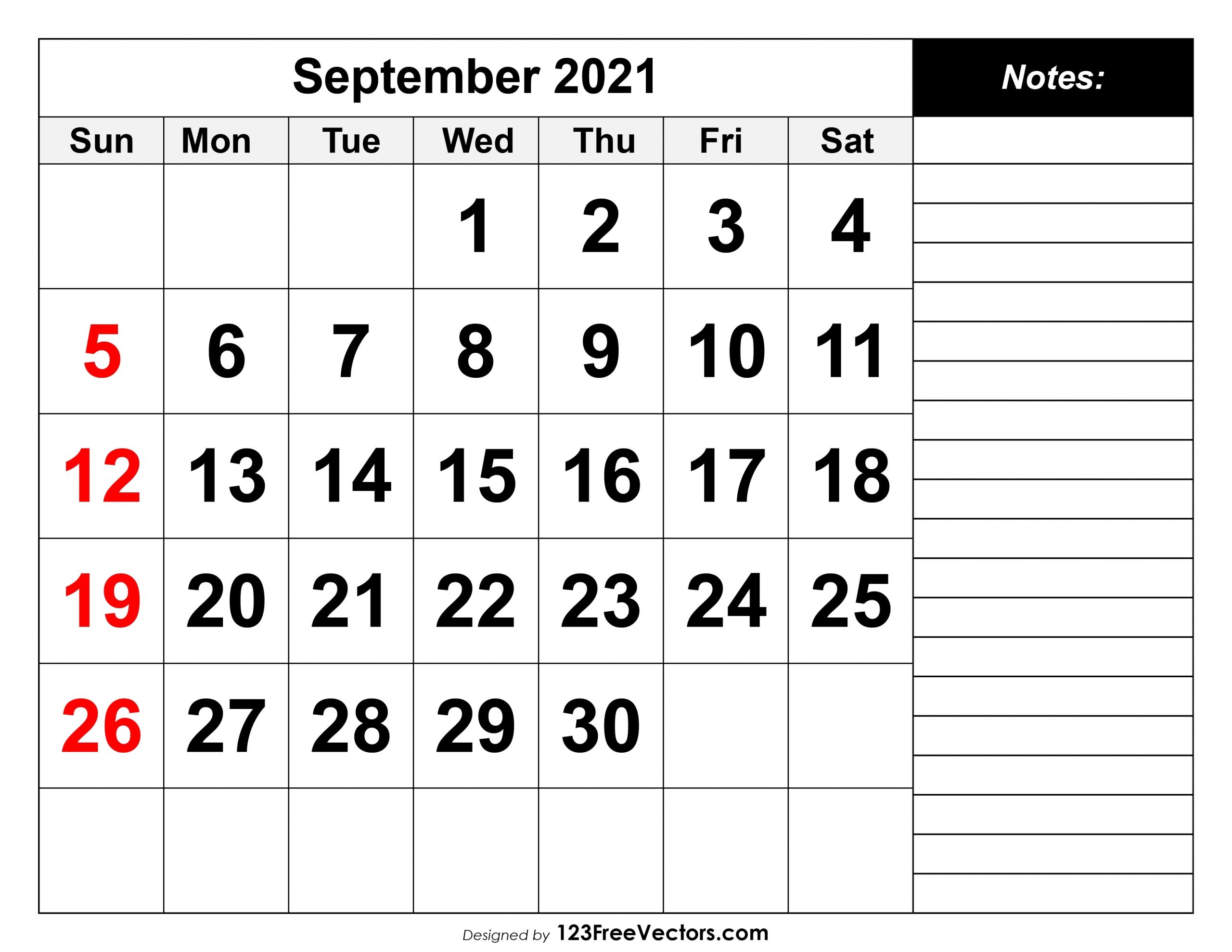 Free September 2021 Printable Calendar