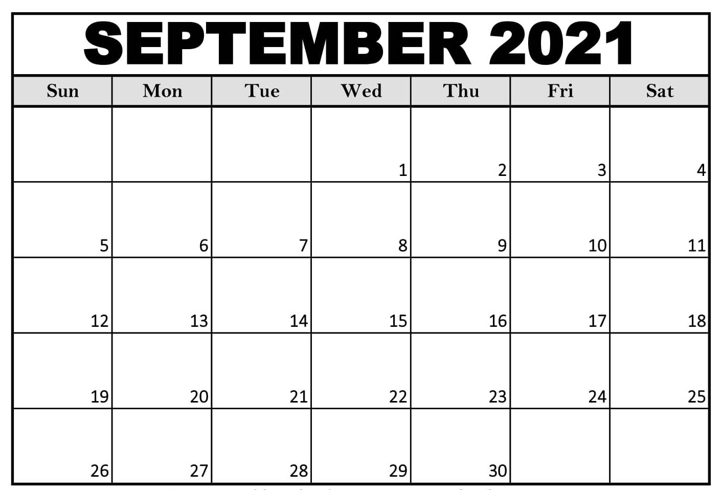 Free September Calendar 2021 Printable Vacation List