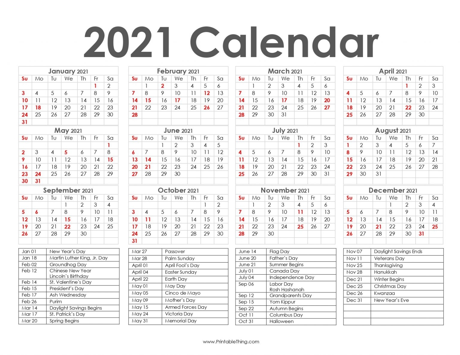 2021 Calendar Of Special Days | Month Calendar Printable