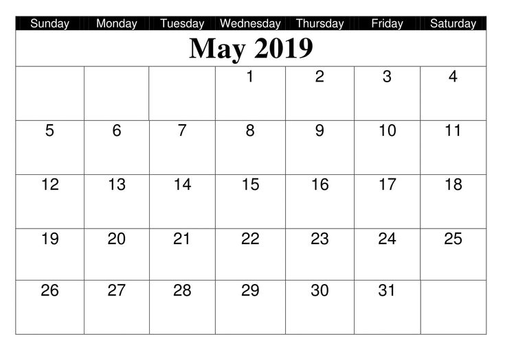 Get Editable May 2019 Calendar Template Blank Word