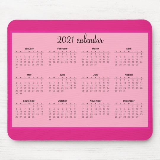 Girly Pink 2021 Calendar | Large Print Mouse Mat | Zazzle