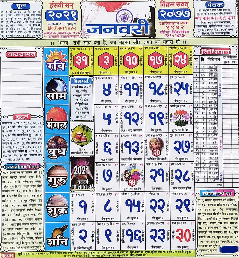 Hindi Hindu Calendar 2021 January - Draw-Vip