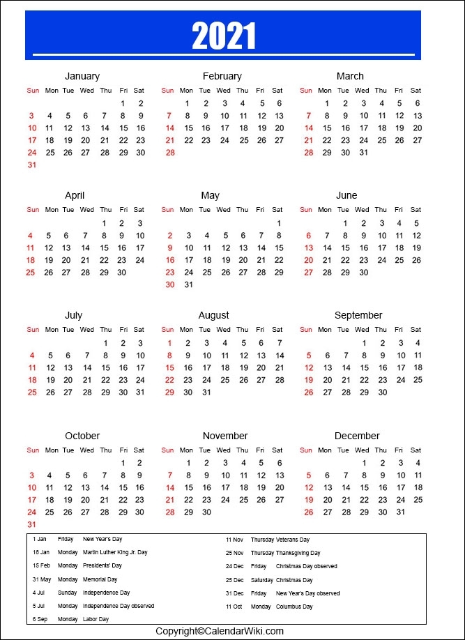 Holidays 2021 - Calendarwiki