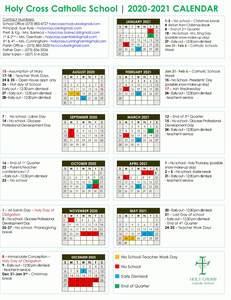 Holy Cross Calendar 2021 | Christmas Day 2020