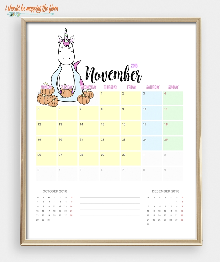 I Should Be Mopping The Floor: 2018 Printable Unicorn Calendar