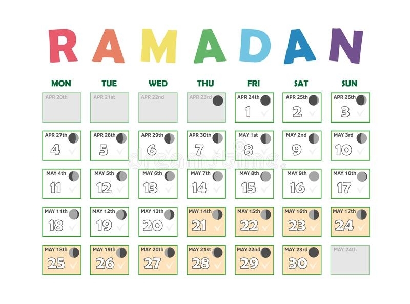 Islamic Calendar 2020 Hijri 1441-1442. Vector Celebration