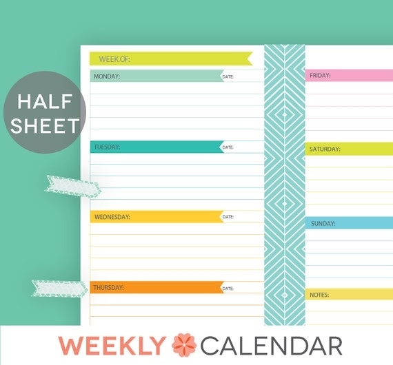 Items Similar To Undated Weekly Planner Printable