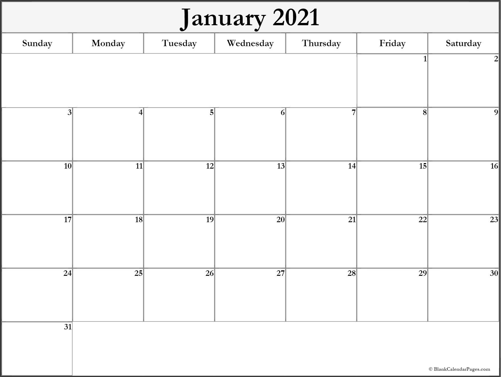 January 2021 Blank Calendar Templates.