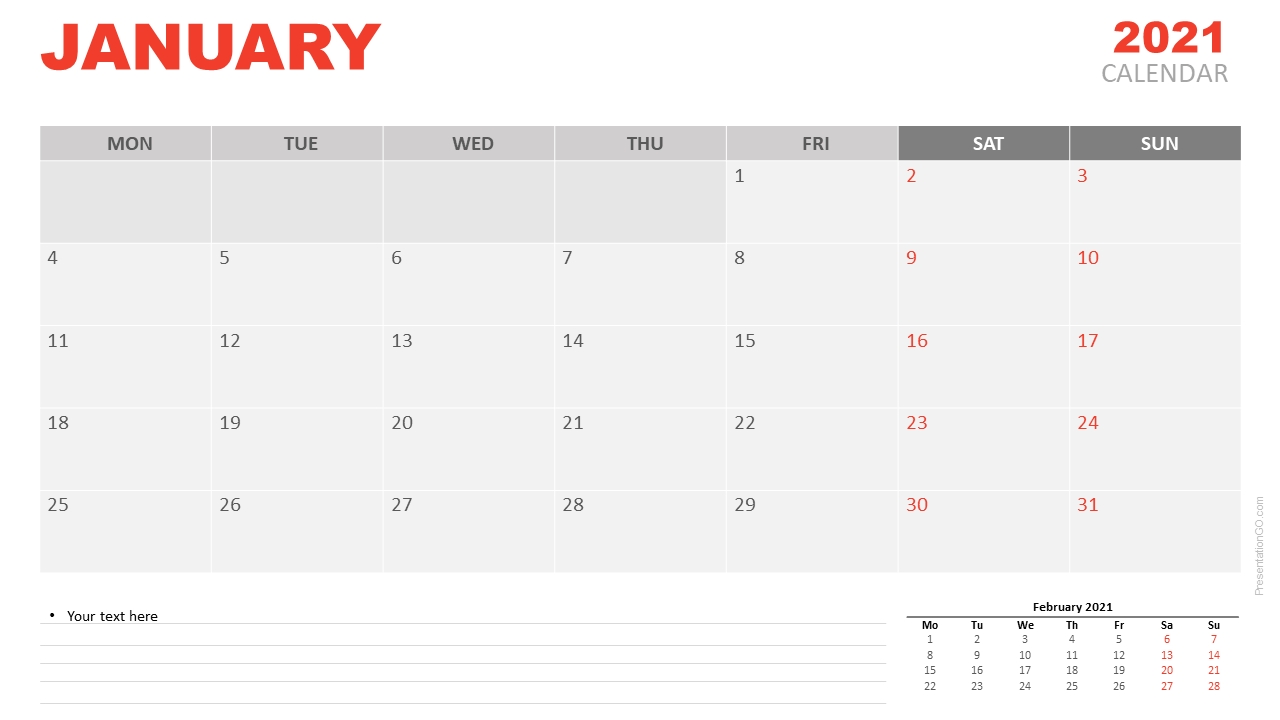 January 2021 Calendar For Powerpoint And Google Slides