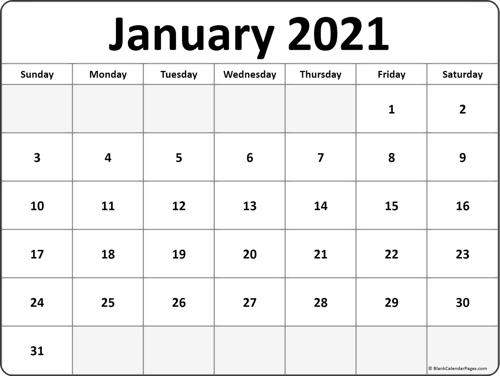January 2021 Calendar | Free Printable Calendar Templates