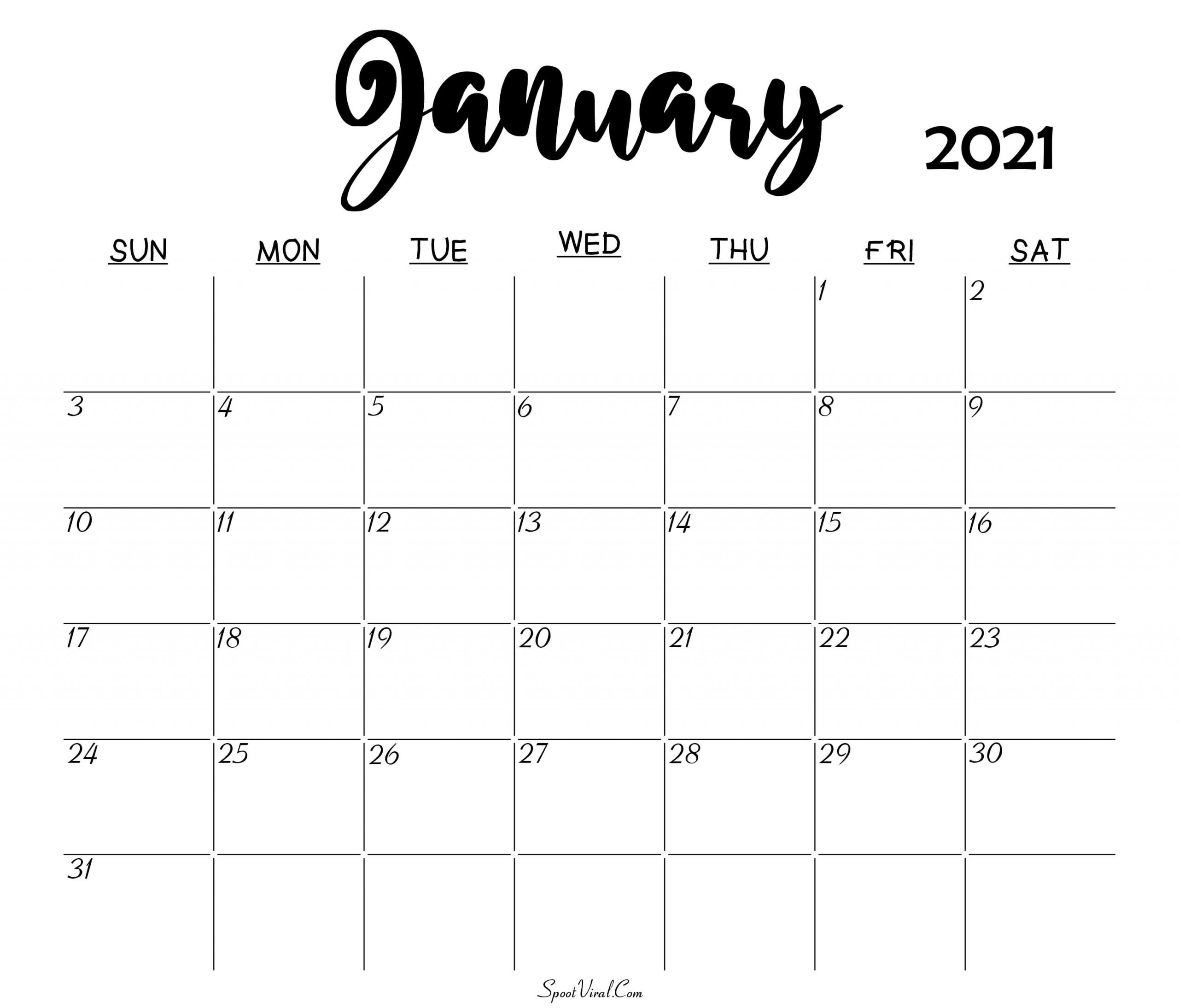 January 2021 Calendar Printable Free Monthly / January