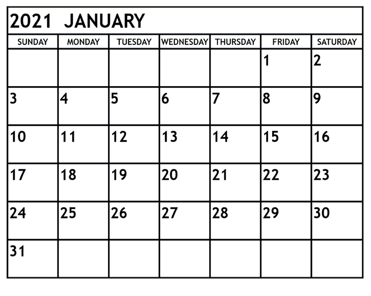 January 2021 Calendar Printable Pdf - Printable Calendar