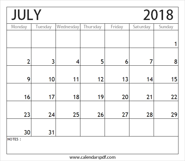 July 2018 Calendar Mon-Sun | Sun Template, Calendar, July