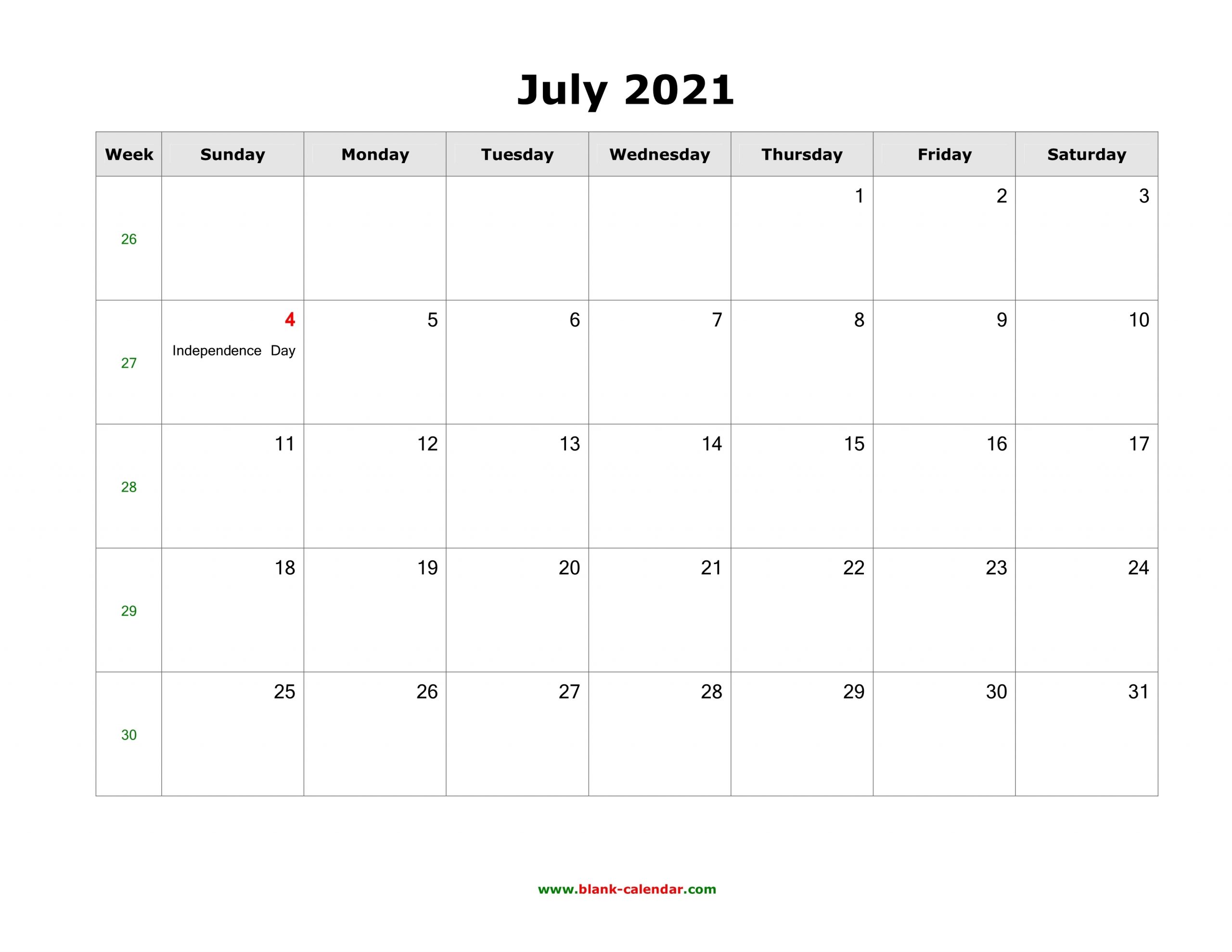 July 2021 Blank Calendar | Free Download Calendar Templates