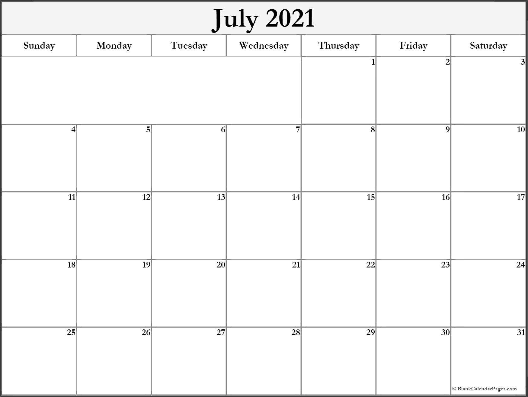 July 2021 Blank Calendar Templates.