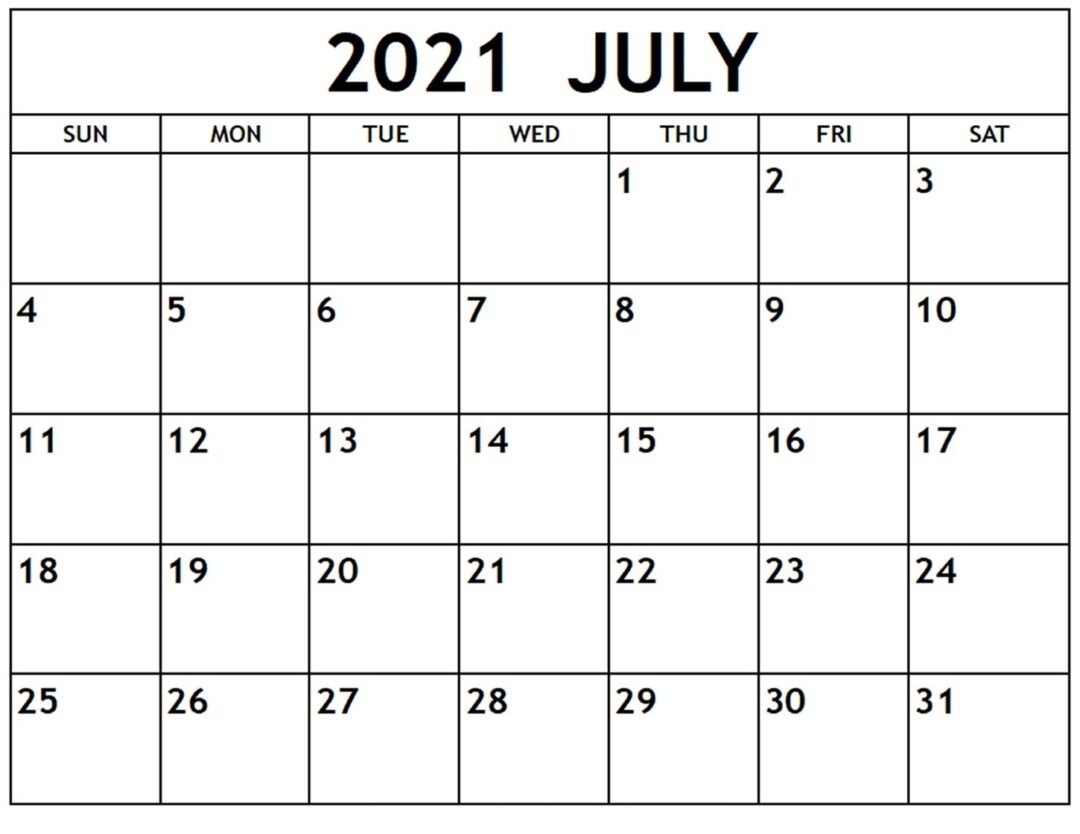 July 2021 Calendar Image For Holidays And Observances In