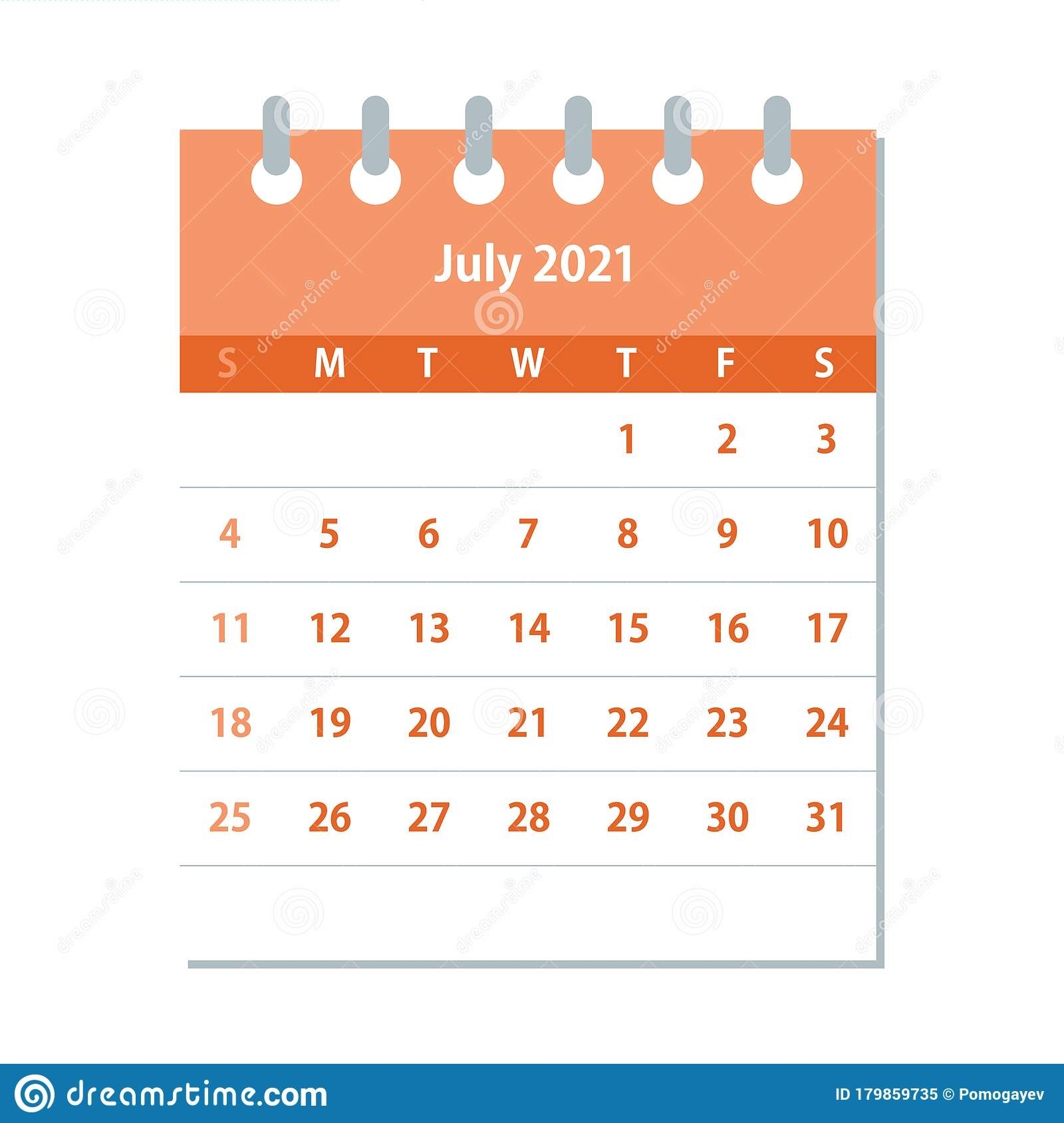 July 2021 Calendar Leaf. Monthly Calendar Design Template