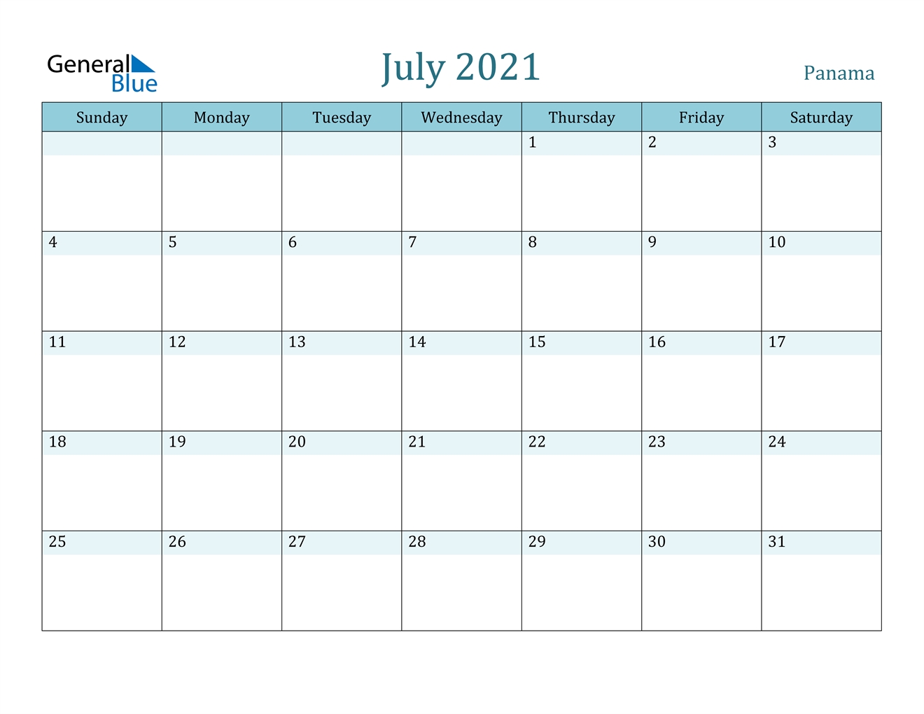 July 2021 Calendar - Panama