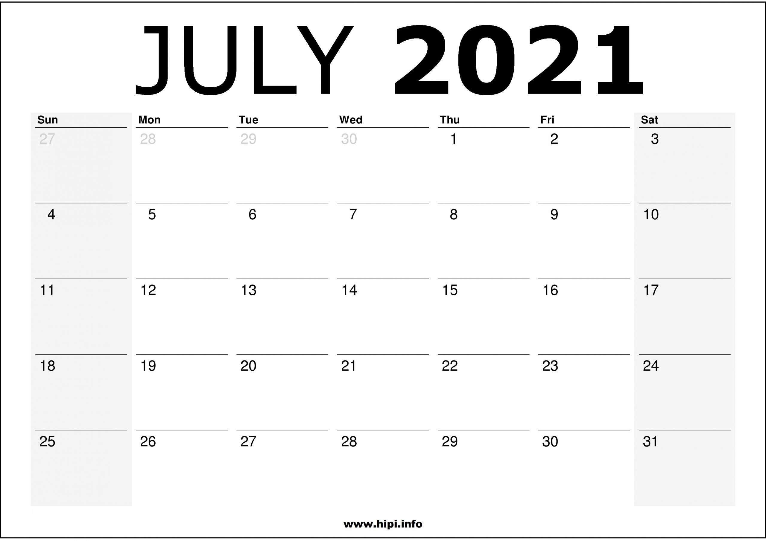 July 2021 Calendar Printable - Monthly Calendar Free