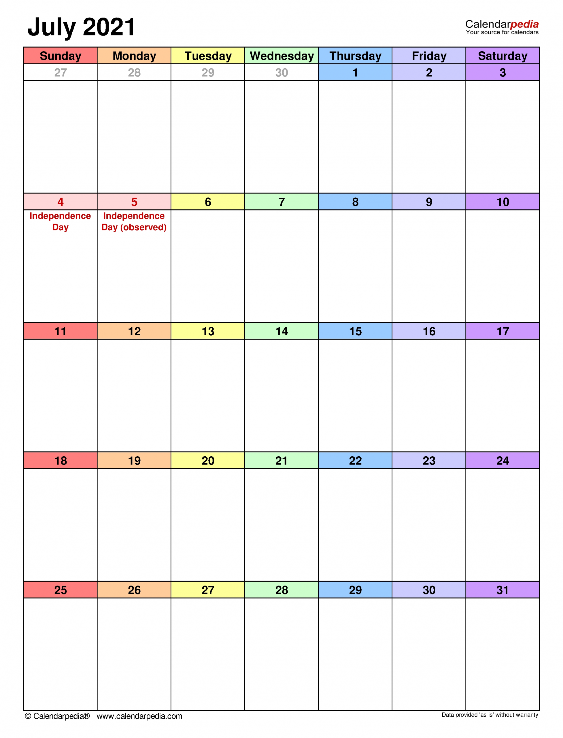 July 2021 Calendar | Templates For Word, Excel And Pdf