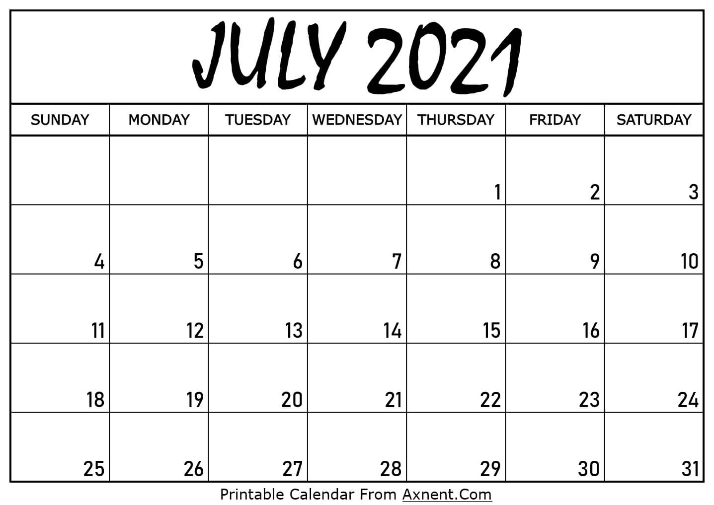 July Calendar 2021 Printable | Free Letter Templates