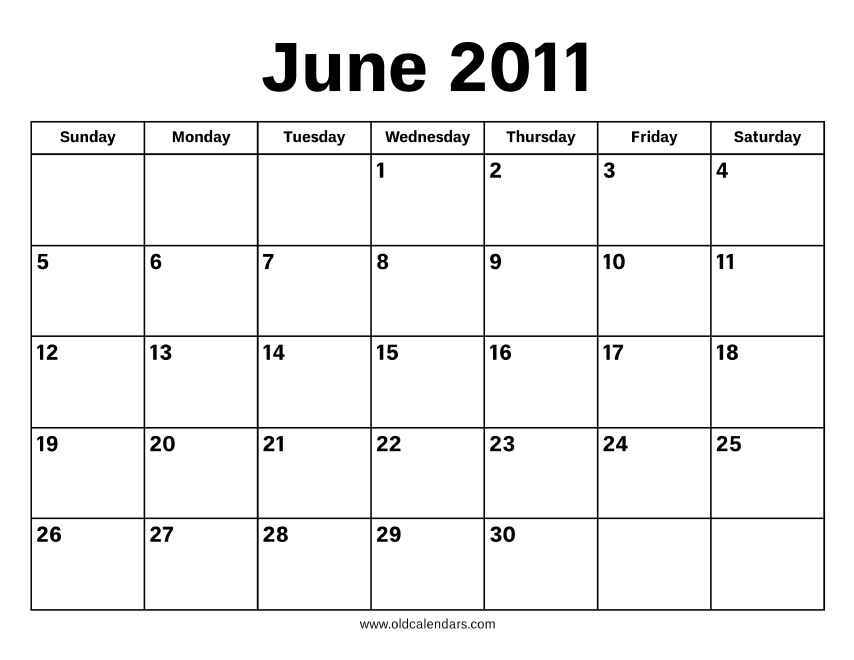 June 2011 Calendar - Printable Old Calendars